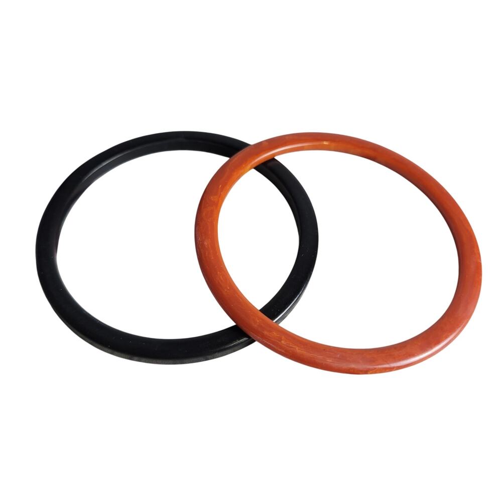 Vintage Bakelite Bangles Bracelets Spacers Stack of 2 Marble Thin Orange Black